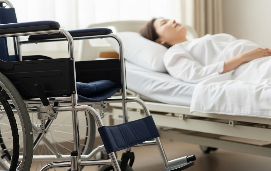 병상에 누운 환자와 휠체어