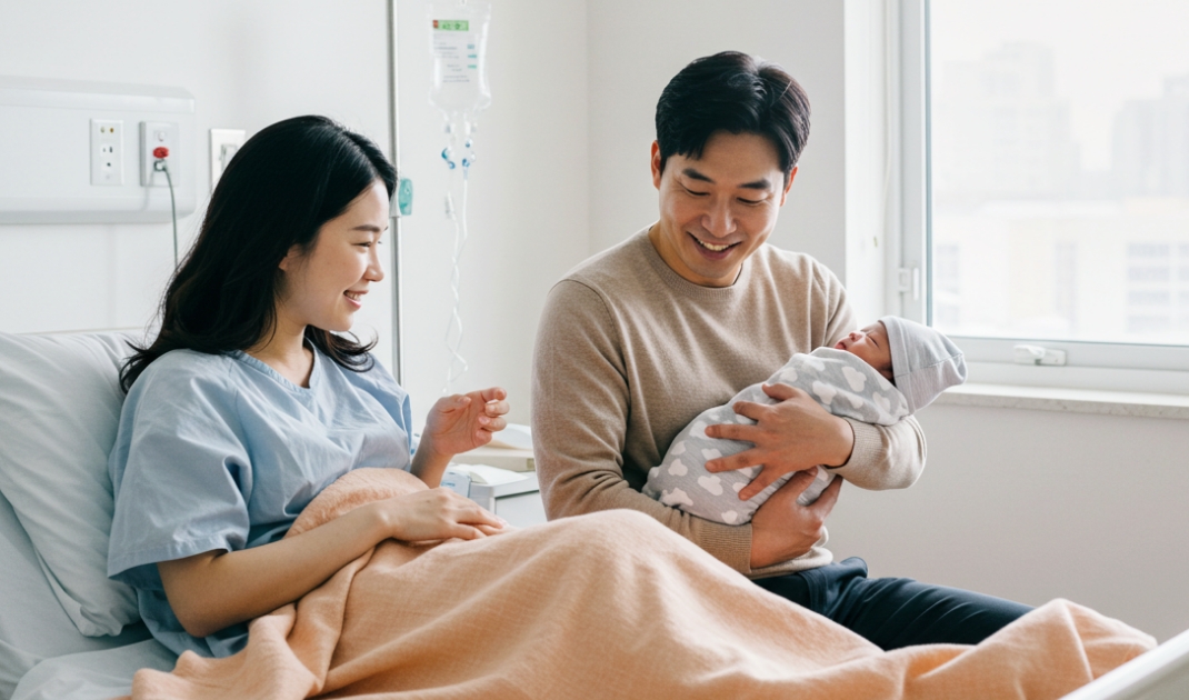 애기를 안고 있는 부부